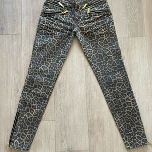 Michael Kors Leopard Print Skinny Jeans with Gold Accents